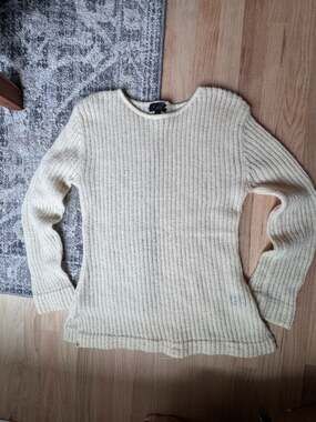 Theme Mohair Blend Ribbed Knit Cream Sweater Sz L. Cottagecore Grandmacore vibe